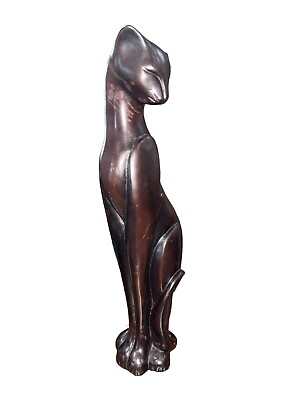 #ad Mid Century Cat Statue Heavy Stone Art Deco 12 Inches Tall MCM $42.00