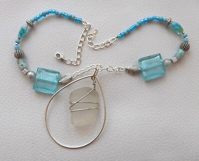 #ad Blue Bead amp; Clear Glass Pendant Necklace #jewelry #fashion #necklace #glass $6.54