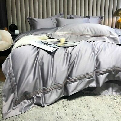 #ad Light Luxurious Pure Color 4pcs Set Bed High precision Embroidered Bedding Set $406.46