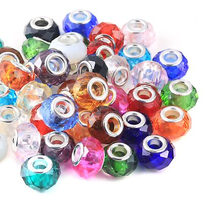 #ad 50 Pcs Glass European Spacer Charms Beads Large Hole for Crafts Bracelets $15.20