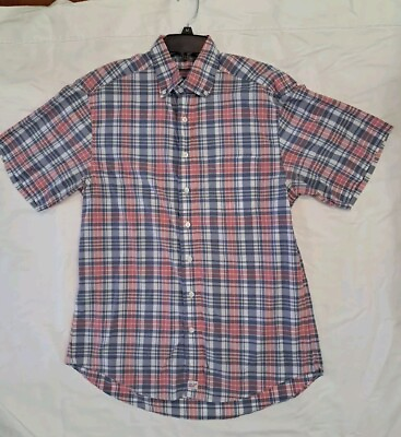#ad Vineyard Vines Murray Shirt size M Button up Blue Plaid Short Sleeve $16.99