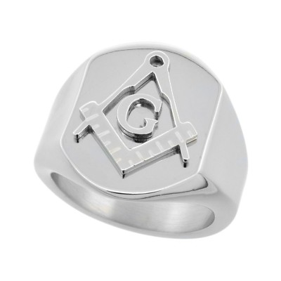 #ad Bright Polish Surgical Steel Masonic Symbol Ring Square and Compass 3 4 inch $29.99
