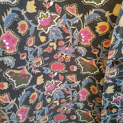 #ad Vintage Men#x27;s Casbah 90#x27;s Shirt Black Flowers Button Up Long Sleeves Medium $19.47