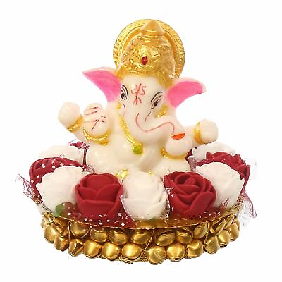 #ad Handcrafted Decorative Lord Ganesha Idol with Red and White Flowers US $22.53