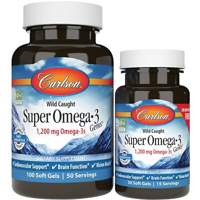 #ad Carlson Wild Caught Super Omega 3 Gems 1200 mg 100 30 free Sgels $32.67