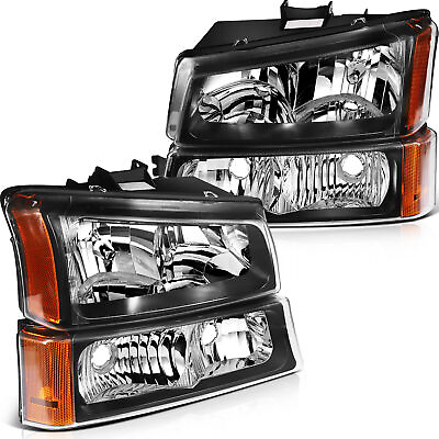 #ad For 2003 2006 Chevy Avalanche Silverado Headlights Assembly Black Housing Pair $55.99