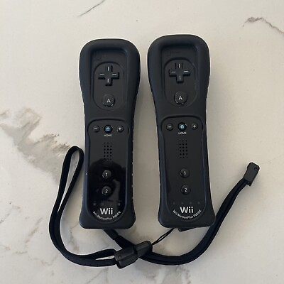 #ad 2 Nintendo OEM Wii Remote w MotionPlus Inside Genuine RVL 036 Black TESTED $39.99