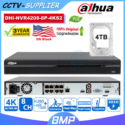 #ad Dahua DVR 4K 8MP POE 8CH NVR 4208 8P 4KS2 P2P H.265 For Dahua IP Camera $229.90
