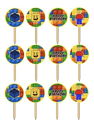 #ad Legos Building Blocks Inspired Colorful Building Bricks Cupcake Toppers $13.00