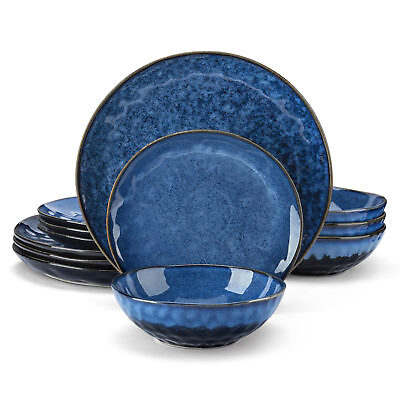 #ad vancasso STARRY Dinnerware Set 12Pc Stoneware Plates Set Vintage Service for 4 $85.99