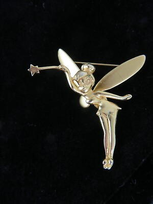 #ad Large Tinkerbell Brooch Gold Tone Tremblant Moving Hard to Find $18.50