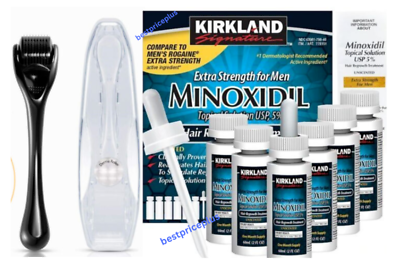 #ad Kirkland Minoxidil 5% Extra Strength 1 to 12 Months Supply W Derma Roller .55MM $8.97