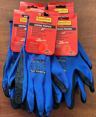 #ad 12 Pair Gasoline Blue Black Safety Gloves Latex Coated Grip Cut Resistant $19.99