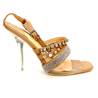 #ad Mackin J Womens Ankle Strap Sandal Taupe Embellished Buckle Stiletto Heels 8 New $26.39