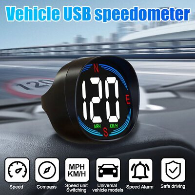 #ad Digital Car HUD GPS Speedometer Head Up Display MPH KMH Overspeed Alarm Compass $13.99