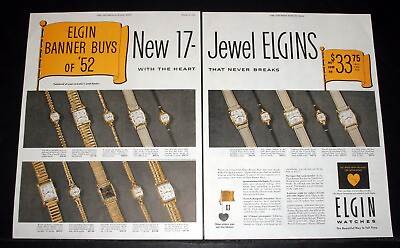 #ad 1952 OLD MAGAZINE PRINT AD NEW 17 JEWEL ELGIN WATCHES HEART THAT NEVER BREAKS $14.99