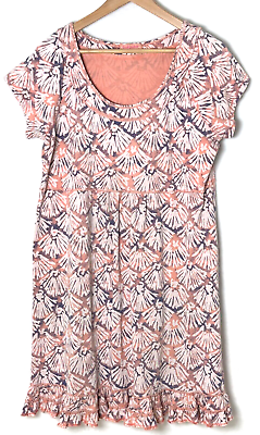 #ad Fresh Produce Shell Print Scoop Neck Ruffle Hem Short Sleeve Dress XL Pink Peach $28.88