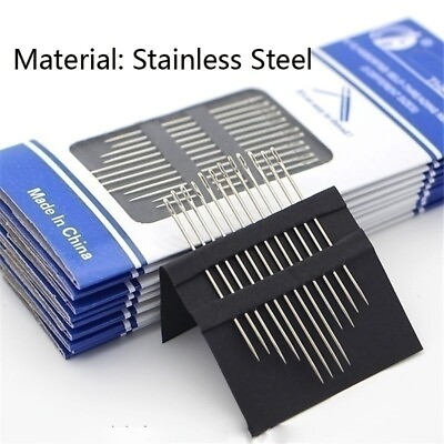 #ad 12pc Hand Sewing Needles Stainless Steel Self Threading Silver Multi Size $4.95