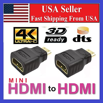 #ad 2 x Mini HDMI Male to Standard HDMI Female Adapter Gold Plated HDTV 4K 1080p 3D $3.64