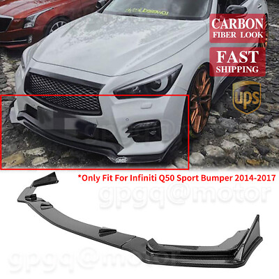 #ad For Infiniti Q50 Sport 2014 2017 Carbon Fiber Front Bumper Lip Spoiler Splitter $52.99