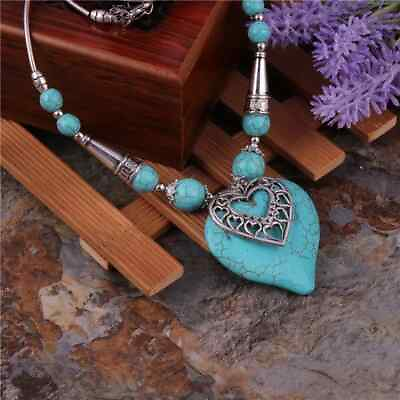 #ad Vintage Necklace Simple Heart Shape Turquoise Ethnic Style Pendant Men Gift New $12.98