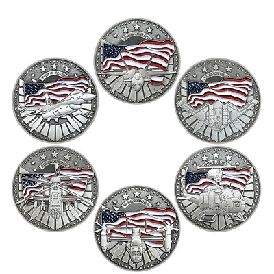 #ad 6pcs set US Airplane Medals V 22 UH 1 F 22 F16F B 2 AH64D Fighter Retro Coins $18.04