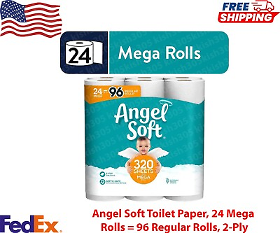 #ad Angel Soft Toilet Paper 24 Mega Rolls = 96 Regular Rolls 2 Ply $15.35