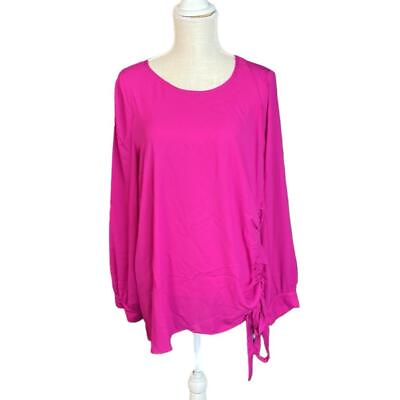 #ad NWT Nordstrom Halogen Long Sleeve Blouse Shirt Pink Cinched Side Womens Size XL $25.00