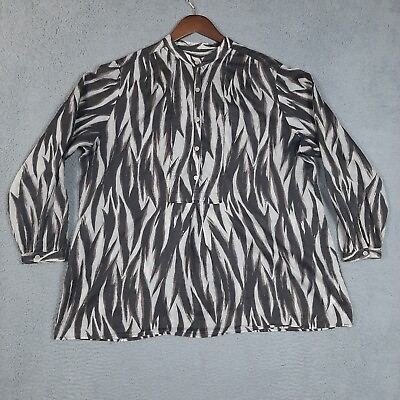 #ad Michael Kors Popover Womens 2X Brown Animal Print Long Sleeve Lightweight Blouse $20.69