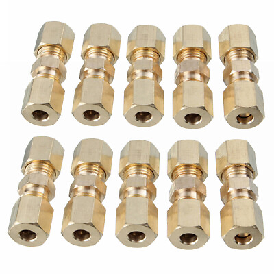 #ad #ad 10 PCS Straight Brass Brake Line Compression Fitting Unions For OD Tubing 3 16quot; $11.89
