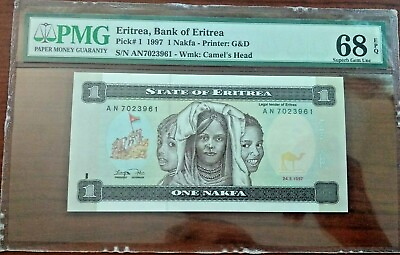 #ad Eritrea 1 Nakfa 1997 Pick 1 Superb Gem UNC PMG 68 EPQ 7023961 $59.00