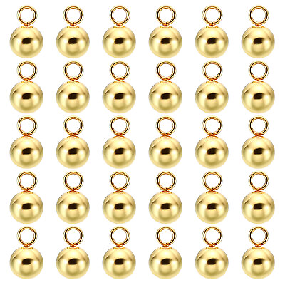 #ad 30pcs Steel Bead Charm 5mm Stainless Steel Ball Pendants Charm Gold $9.38