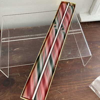 #ad 12” Column Wax Candles Christmas Tree Striped Red Green White Bed Bath Beyond $19.00
