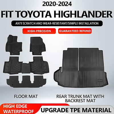 #ad For 2020 2024 Toyota Highlander Cargo Mats Floor Mats Backrest Mat Trunk Liners $144.99