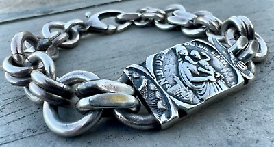 #ad HEAVY 77 Gram Vintage Our Lady of the Guard Virgin Mary ID Bracelet by Ferdinand $745.00