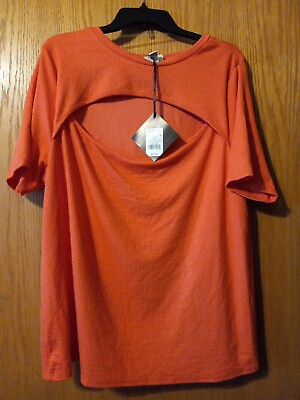 #ad Ava amp; Viv Cutout Top Coral Orange Ribbed Short sleeve sweater sz 2X 3X avail $10.99