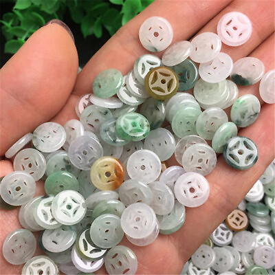 #ad 50pcs Grade A Natural White Green Jade Jadeite Lucky 10mm Button Beads Pendant $33.04