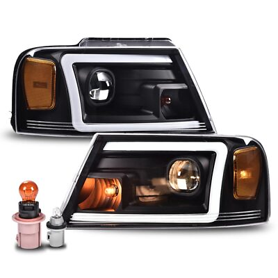 #ad Fit For 2004 2008 Ford F 150 Lincoln Mark LT LED DRL Projector Black Headlights $119.80