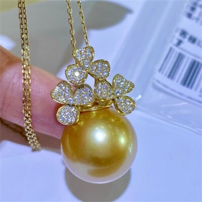 #ad Gorgeous AAA 11 10mm natural round south sea golden pearl pendant Necklace.. $48.00
