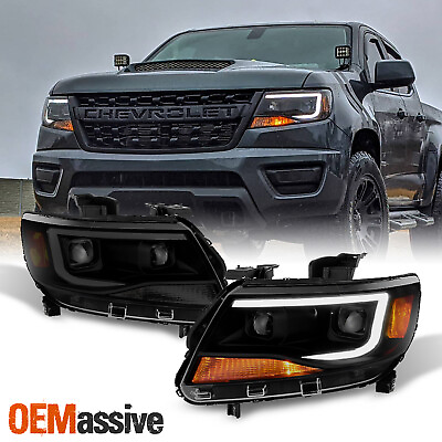 #ad Fits Black Smoke 15 22 Chevy Colorado LED DRL Dual Square Projector Headlights $274.99