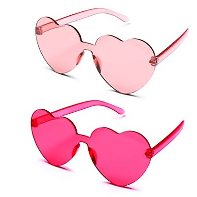 #ad 4E#x27;s Novelty 2 Pack Heart Shaped Sunglasses for Women Transparent Light Pin... $15.78