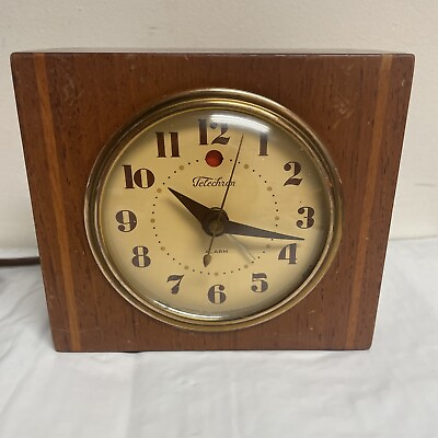 #ad Vintage Telechron Wood Electric Alarm Desk Clock Model 7H139 Still Keeps Time $27.27