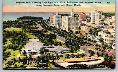 #ad Vintage Florida Postcard Bayfront Park Biscayne Boulevard Miami 1950 $4.68
