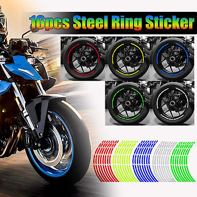 #ad 16Pcs Strips Motorcycle Wheel Sticker Car Reflective Rim Tape Bicycle Auto Decal $8.89