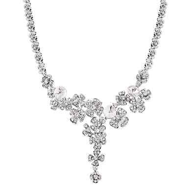 #ad Silvertone White Crystal Flower Necklace Gift Jewelry for Women Size 20 $17.99