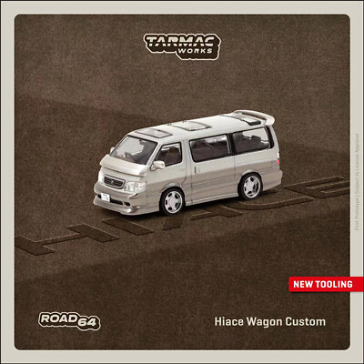 #ad Tarmac Works 1:64 Model Car Toyota Hiace Wagon Custom Alloy Van Silver Brown $30.80
