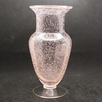 #ad VTG Handblown Vase Pink Clear Bubbles Margie’s Garden Glass 8 1 2” Tall MCM $15.99