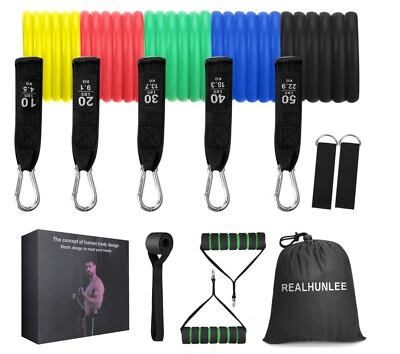 #ad 11pcs Resistance Bands Set Exercise Bands Yoga Pilates Abs Exercise Fitness Tu $13.99