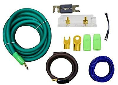 #ad Green 0 Gauge Amplfier Power Kit for Amp Install Wiring 1 0 Ga Cables 4500W 2... $37.71