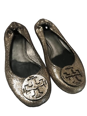 #ad Tory Burch Women#x27;s Eddie Flats Pewter Glitter Gray Silver Ballet Shoes Sz 6 $34.95